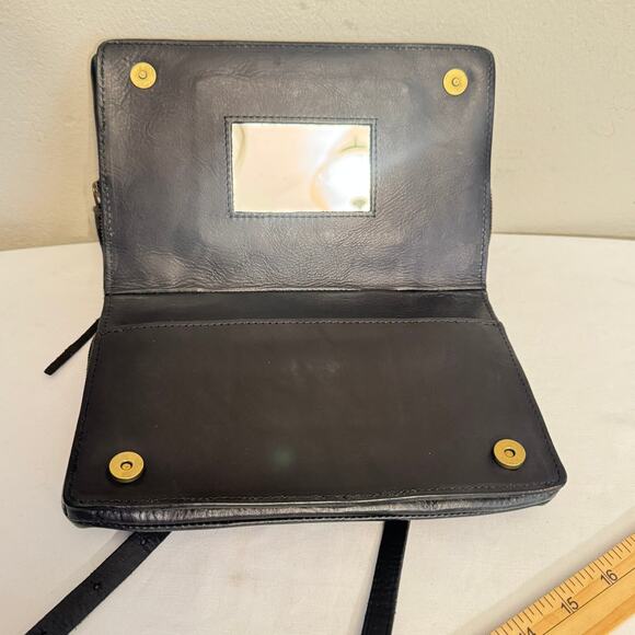 Madewell Black Leather Twin Zip Pouch Snap Bottom Crossbody Bag w/Mirror Preppy - Picture 7 of 16